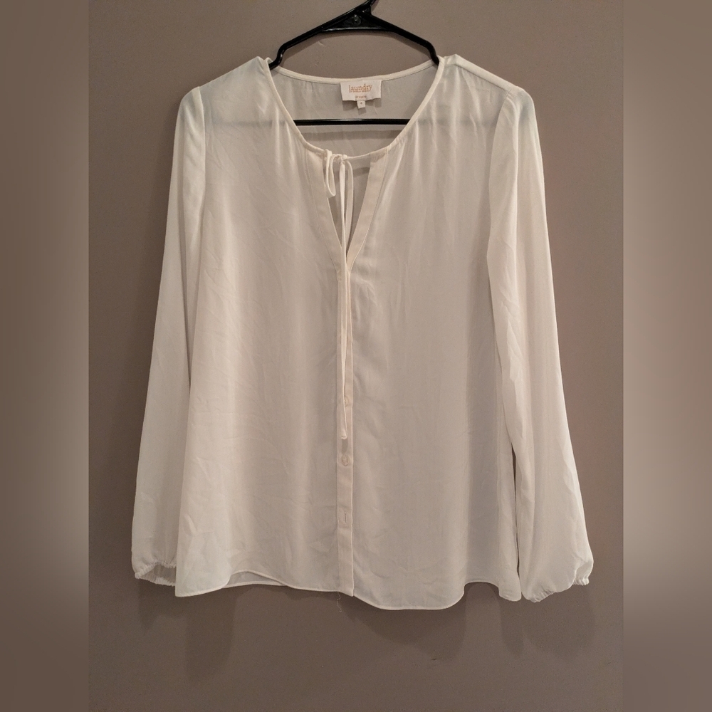 Laundry By Shelli Segal Cream Blouse with Tie Neck 4
